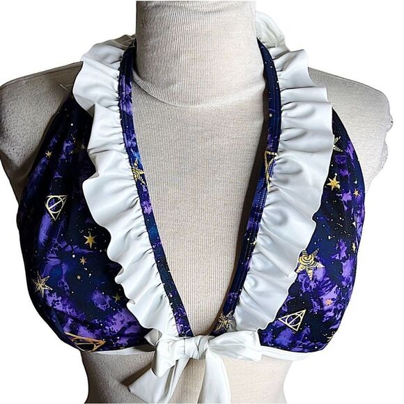 Hot Topic Galaxy Ruffled Halter Triangle Swim Top Plus Size 2 - Picture 1 of 5